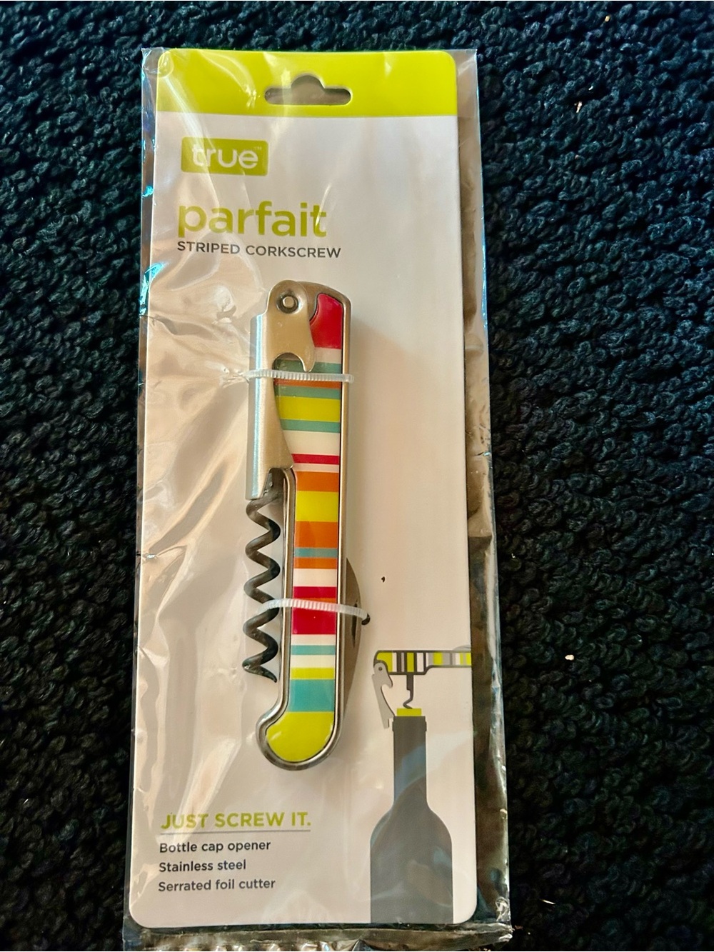 Stainless Steel Parfait Striped Corkscrew / Bottle Opener